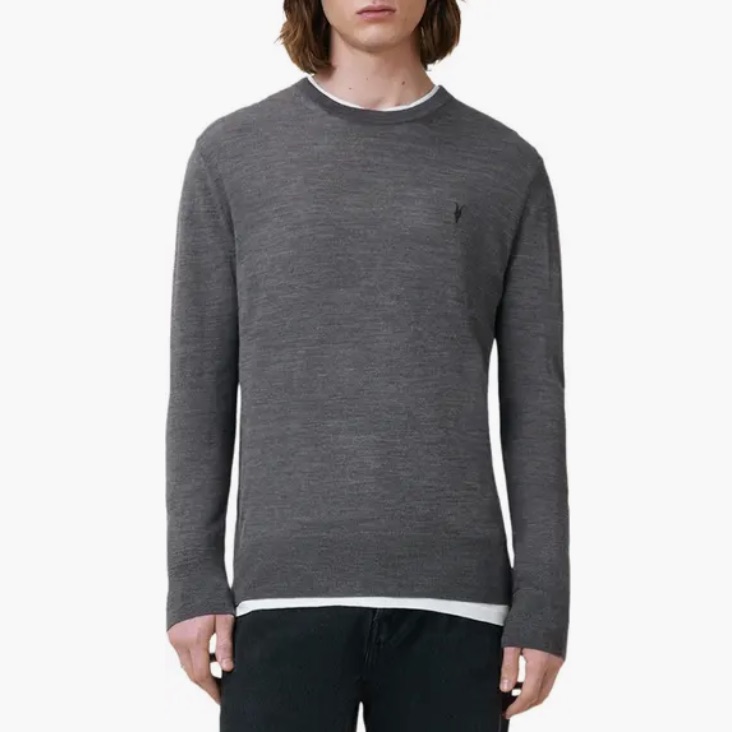 All Saints Mode 100% Merino Wool Crewneck Sweater In Monument Grey Men Size Xl